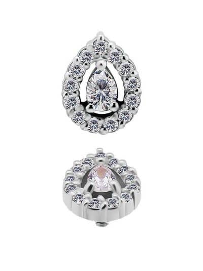 Pave Pear Threaded Stud, 18k White Gold