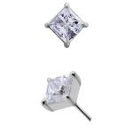 Princess Cut Push-In Stud Earring, 2mm, 18k White Gold