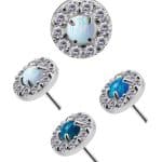 Haloed Created Opal Push-In Stud Earring, 18k White Gold