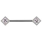 Nipple Barbell Princess Cut, Push-In, 18k White Gold