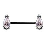 Nipple Barbell Beaded Drop, Push-In, 18k White Gold