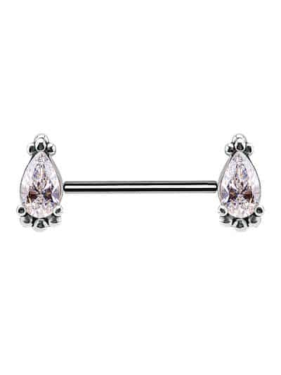 Nipple Barbell Beaded Drop, Push-In, 18k White Gold