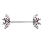 Nipple Barbell Marquise Fan, Push-In, 18k White Gold