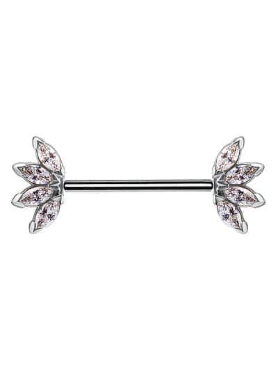 Nipple Barbell Marquise Fan, Push-In, 18k White Gold