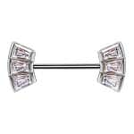 Nipple Barbell Baguette Fan, Push-In, 18k White Gold