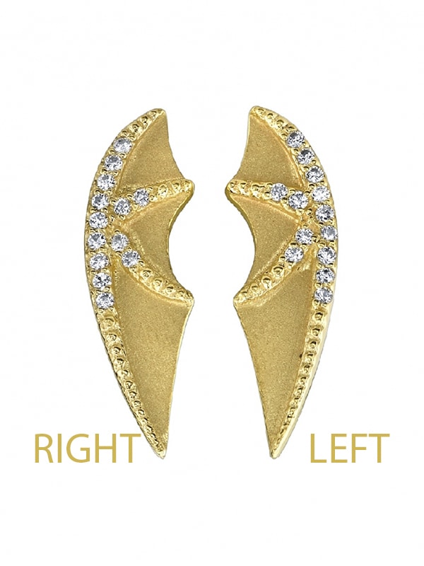 BVLA Bat Wing Double-Threaded Stud Earring, 14k Yellow Gold