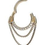 Double Chained Pave Septum Clicker Earring, 14k Yellow Gold, 8mm