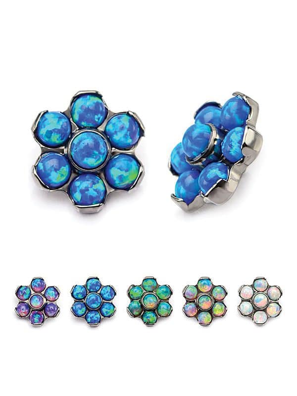 Created Opal Flower Threaded Stud Earring, Titanium