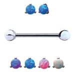 Nipple Barbell with Created Opal Orbs, Titanium