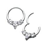 3-Gem Daith Clicker Earring, Steel, 10mm