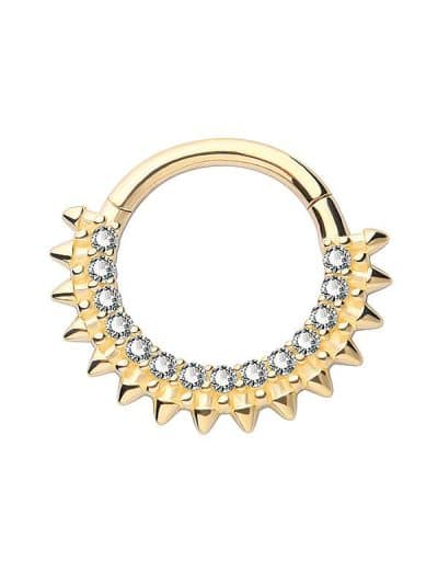 Spiked Pave Daith Clicker Earring, 14k-9k Yellow Gold, 8mm