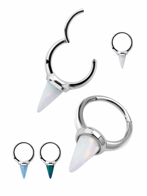 Created Opal Spiked Clicker Earring, Long, Steel