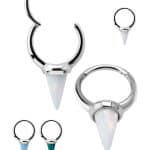 Created Opal Spiked Clicker Earring, Long, Steel