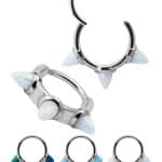 Created Opal Triple Medium Spiked Clicker Earring, Steel