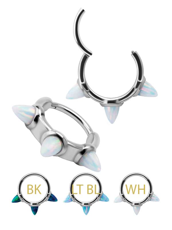 Created Opal Triple Medium Spiked Clicker Earring, Steel