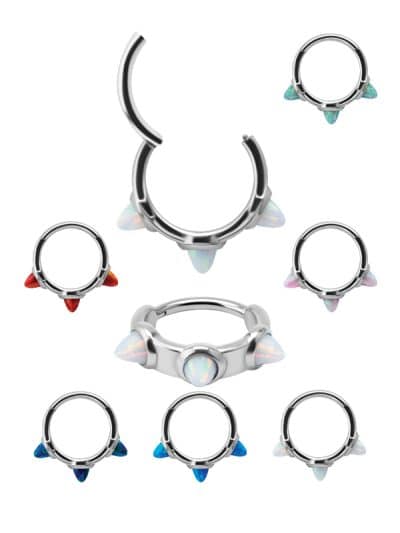 Created Opal Triple Short Spiked Clicker Earring, Steel