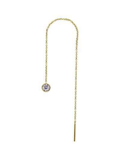 Bezel Gem Threader Chain Earring, 18k Yellow Gold