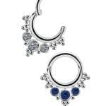 3-Gem Beaded Daith Clicker Earring, Titanium, 8mm