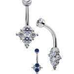 Quad-Gem Beaded Belly Bar, Titanium, Style 2