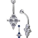 Quad-Gem Beaded Belly Bar, Titanium