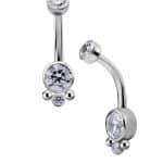 Paw Print Beaded Belly Bar, Titanium