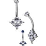 Quad-Gem Beaded Belly Bar, Titanium, Style 3
