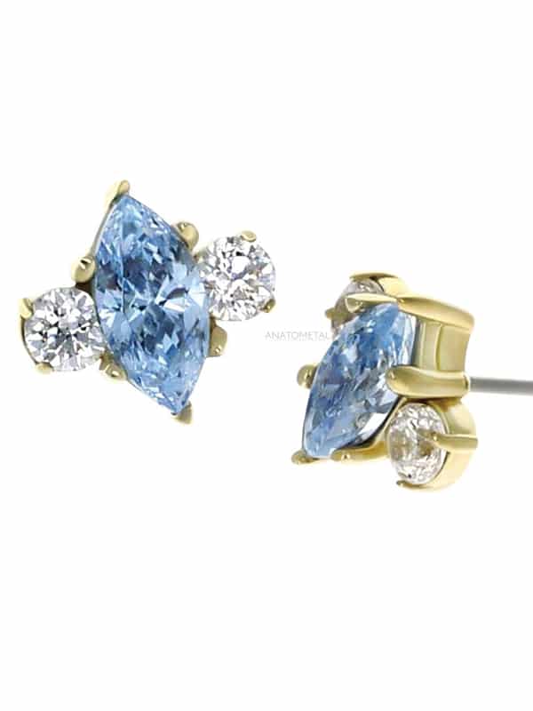 Anatometal Marquise with Side Accents Threaded Stud Earring, 18k Gold