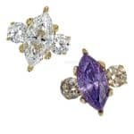 Anatometal Marquise with Side Accents Threaded Stud Earring, 18k Gold
