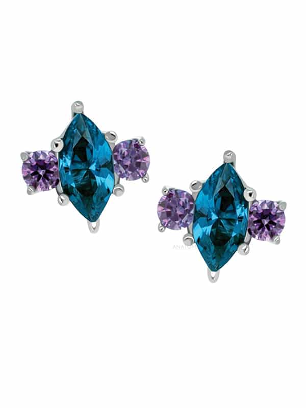 Anatometal Marquise with Side Accents Threaded Stud Earring, 18k Gold