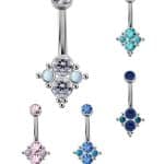 Quad-Gem Opal Beaded Belly Bar, Titanium