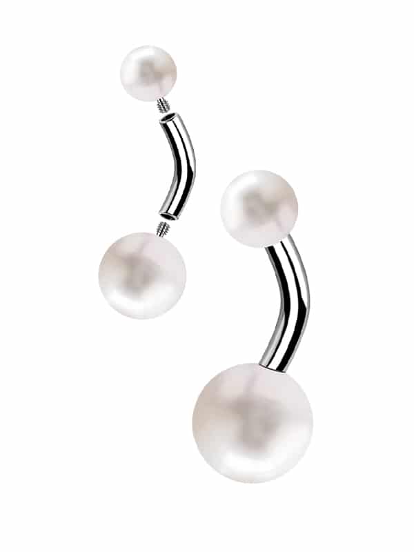 Double Freshwater Pearl Belly Bar, Titanium