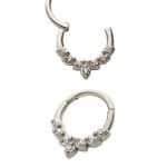 7-Gem Leaf Shape Daith Clicker Earring, Steel, 8mm