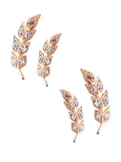 Delicate Gem Feather Threaded Stud Earring, 14k Rose Gold
