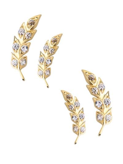 Delicate Gem Feather Threaded Stud Earring, 14k Yellow Gold