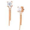 Prong CZ with Chain Dangles Threaded Stud Earring, 14k Rose Gold