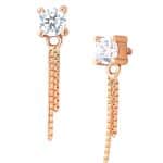 Prong CZ with Chain Dangles Threaded Stud Earring, 14k Rose Gold