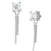 Prong CZ with Chain Dangles Threaded Stud Earring, 14k White Gold