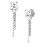Prong CZ with Chain Dangles Threaded Stud Earring, 14k White Gold