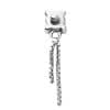 Prong CZ with Chain Dangles Threaded Stud Earring, 14k White Gold