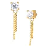 Prong CZ with Chain Dangles Threaded Stud Earring, 14k Yellow Gold