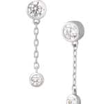 Bezel CZ with Dangle Threaded Stud Earring, 14k White Gold