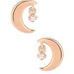 Crescent Moon w Dangle Threaded Stud Earring, 14k Rose Gold
