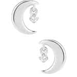Crescent Moon w Dangle Threaded Stud Earring, 14k White Gold