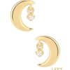 Crescent Moon w Dangle Threaded Stud Earring, 14k Yellow Gold