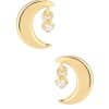 Crescent Moon w Dangle Threaded Stud Earring, 14k Yellow Gold