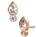 Bezel Pear w Gem Accent Push-In Stud Earring, 14k Rose Gold