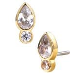 Bezel Pear w Gem Accent Push-In Stud Earring, 14k Yellow Gold
