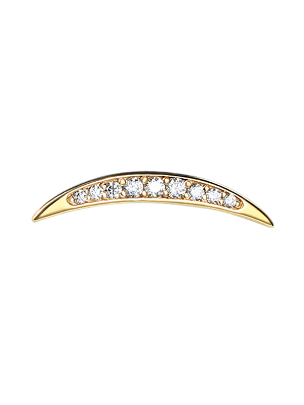 Pave Cheshire Moon Threaded Stud Earring, 14k Yellow Gold