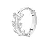 Pave Flower Vine Clicker Earring, 14k White Gold