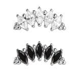 Marquise Cluster w Tribeads Threaded Stud Earring, 14k White Gold